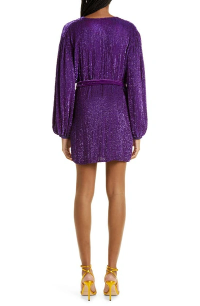 Shop Retroféte Gabrielle Metallic Long Sleeve Wrap Dress In Royal Purple