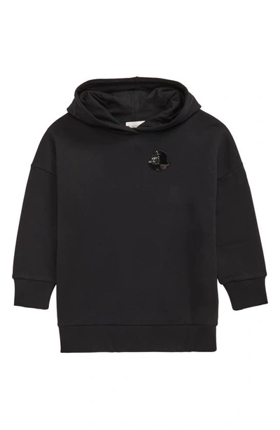 Shop Moncler Kids' Sequin Logo Cotton Hoodie Dress In Black