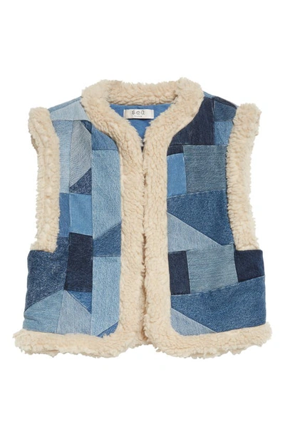 Shop Sea Diego Faux Shearling Lined Denim Patchwork Vest In Multi