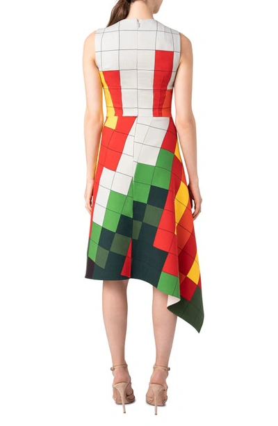 Shop Akris X Reinhard Voigt Asymmetric Grid Print Wool & Silk Dress In Multicolor