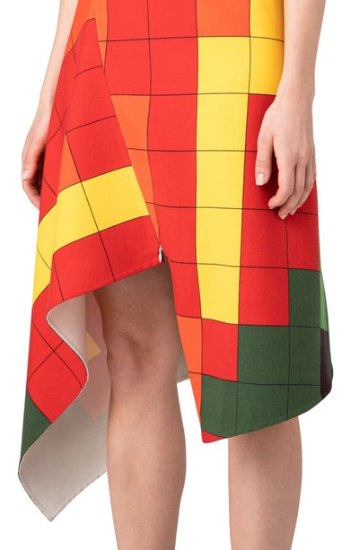 Shop Akris X Reinhard Voigt Asymmetric Grid Print Wool & Silk Dress In Multicolor