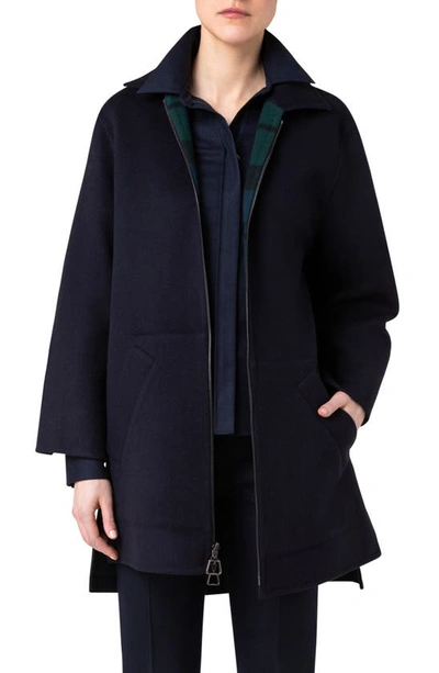 Shop Akris Reversible Double Face Cashmere Coat In 975 Gallus Green-navy