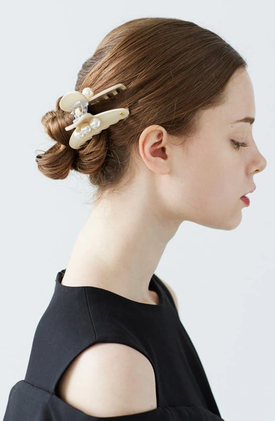 Shop Alexandre De Paris Imitation Pearl Embellished Hair Jaw Clip In Black