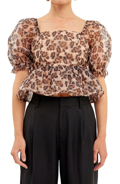 Endless Rose Leopard Print Organza Crop Top In Leopard
