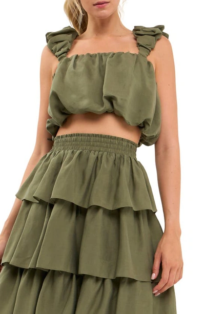 Endless Rose Bubble Crop Tank In Olive