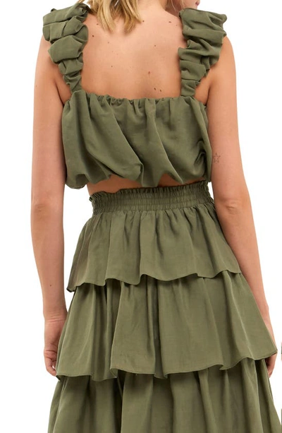 Endless Rose Bubble Crop Tank In Olive