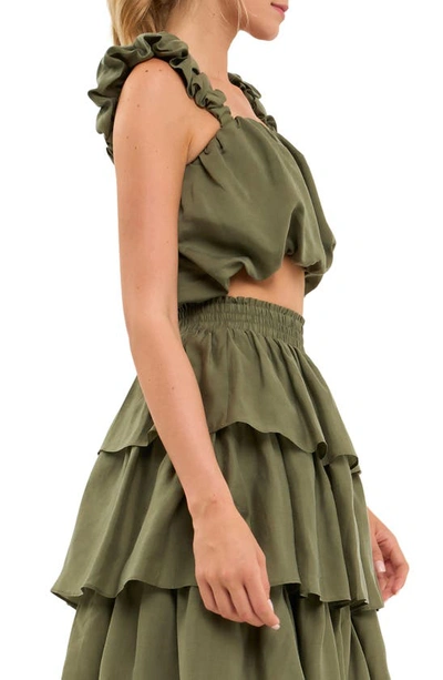 Endless Rose Bubble Crop Tank In Olive
