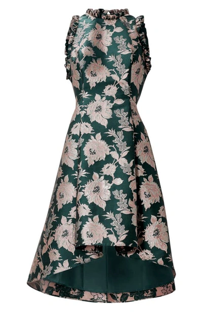 Shop Adrianna Papell Ruffle Metallic Jacquard Sleeveless Fit & Flare Dress In Hunter Multi