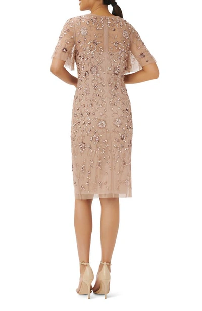 Shop Adrianna Papell Beaded Sheath Dress In Rose Gold