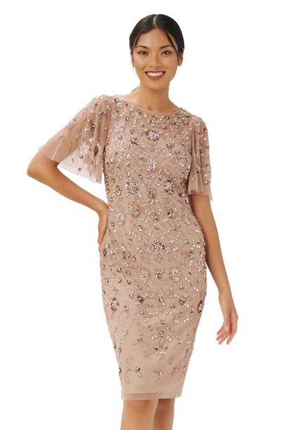 Shop Adrianna Papell Beaded Sheath Dress In Rose Gold