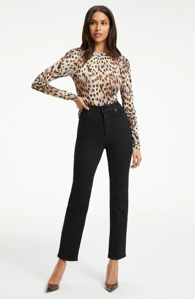 Shop Good American Long Sleeve Mesh Bodysuit In Rose Cheetah001
