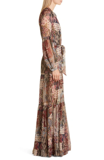 Shop Veronica Beard Isra Mix Print Long Sleeve Silk Maxi Dress In Multi