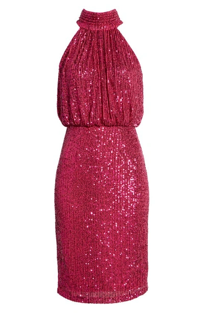 Shop Eliza J Sequin Mock Neck Cocktail Dress In Hot Pink
