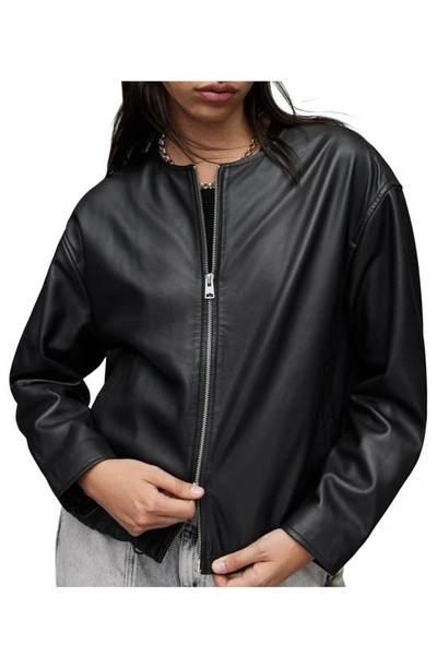 Shop Allsaints Darcey Leather Bomber Jacket In Black