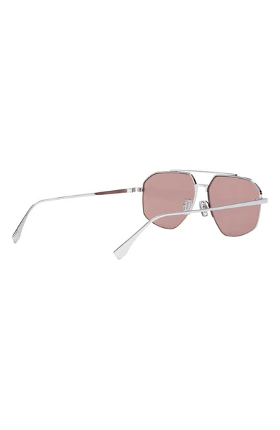 Shop Fendi The  Travel 56mm Geometric Sunglasses In Shiny Palladium / Bordeaux