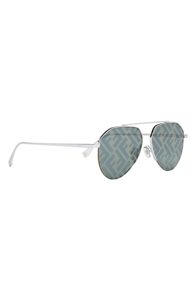 Shop Fendi The  Travel 57mm Pilot Sunglasses In Shiny Palladium / Blu Mirror