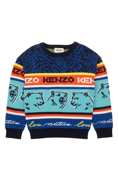 Shop Kenzo Kids' Cotton & Wool Blend Sweater In Blue