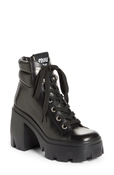 Shop Miu Miu Lug Sole Combat Boot In Nero