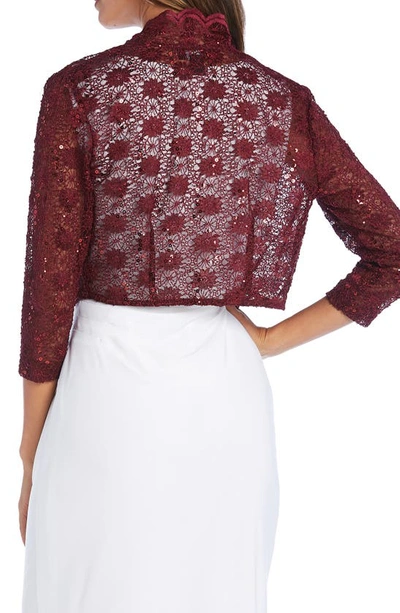 Shop Nightway Sequin & Lace Shrug In Wine