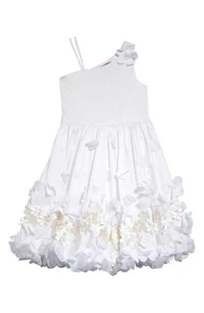 Shop Marchesa Kids' One-shoulder 3d Flower Bubble Dress In Ivory