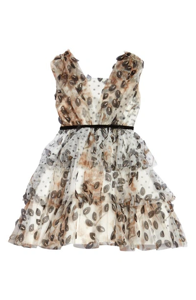 Shop Marchesa Kids' Tiered Belted Tulle Dress In Ivory