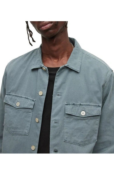 Shop Allsaints Spotter Button-up Shirt Jacket In Pebble Stone Blue