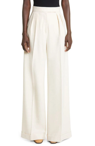 Shop Max Mara Catullo High Waist Wide Leg Wool Jersey Trousers In Albino