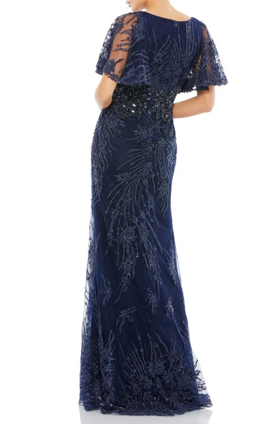 Shop Mac Duggal Sequin Butterfly Sleeve Lace Gown In Midnight