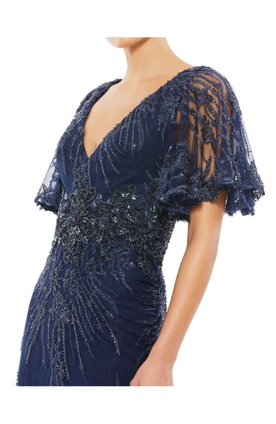 Shop Mac Duggal Sequin Butterfly Sleeve Lace Gown In Midnight