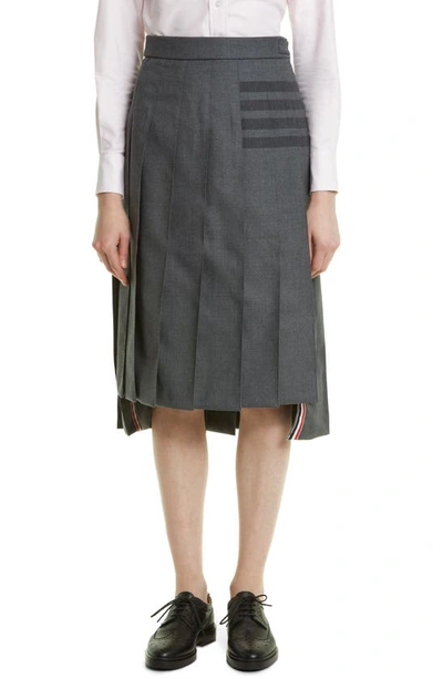 Shop Thom Browne Drop Back Pleated Wool Blend Skirt In Medium Grey