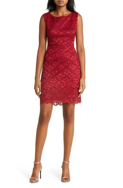 Shop Connected Apparel Sequin Lace Sheath Dress In Scarlet