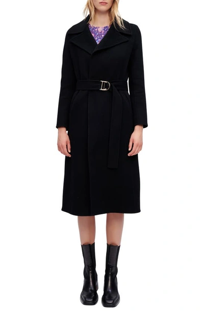 Shop Maje Genereux Wool Blend Belted Coat In Black