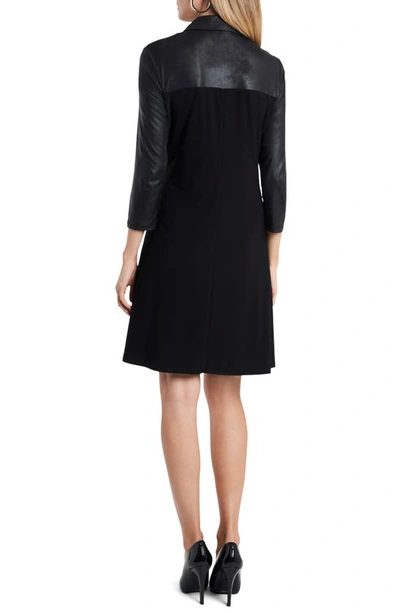 Chaus Faux Leather Mixed Media Shift Dress In Black