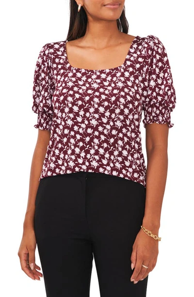 Shop Chaus Floral Square Neck Smocked Sleeve Blouse In Ancho Chile Red
