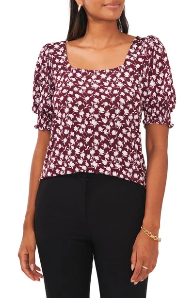 CHAUS CHAUS FLORAL SQUARE NECK SMOCKED SLEEVE BLOUSE 