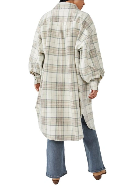 Free People Ruby Plaid Long Button-up Jacket In Pistachio Combo
