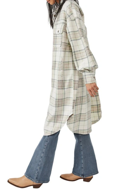Free People Ruby Plaid Long Button-up Jacket In Pistachio Combo