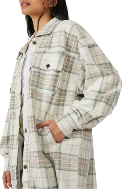 Free People Ruby Plaid Long Button-up Jacket In Pistachio Combo