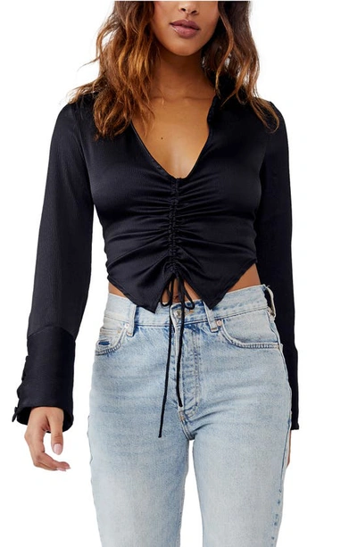Free People Aurora Cinched Satin Blouse In Black