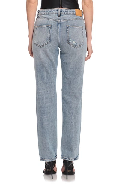 Shop Avec Les Filles Ripped Distressed High Waist Straight Leg Nonstretch Jeans In Mid Morning Destructed Wash