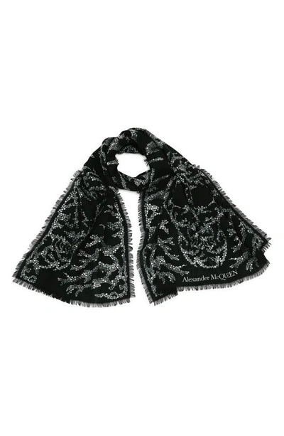 Shop Alexander Mcqueen Crystal Embellished Skull Silk Scarf In Black/ Medium Grey