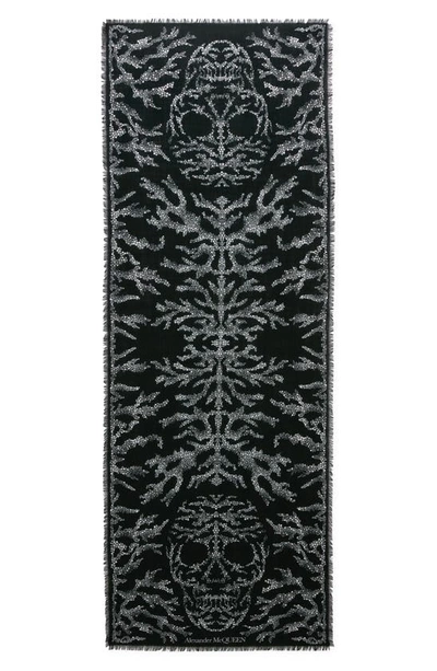 Shop Alexander Mcqueen Crystal Embellished Skull Silk Scarf In Black/ Medium Grey