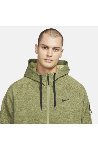 Shop Nike Therma-fit Fitness Full Zip Hoodie In Green/ Alligator/ Black
