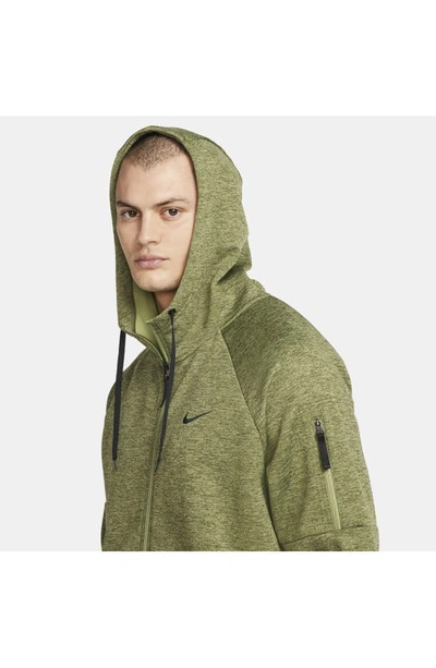 Shop Nike Therma-fit Fitness Full Zip Hoodie In Green/ Alligator/ Black