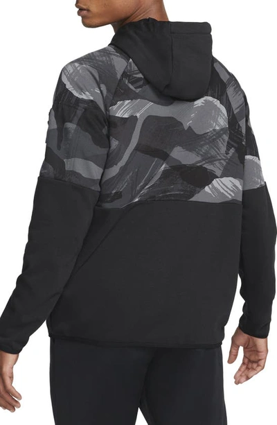 Shop Nike Camo Dri-fit Fleece Full Zip Hoodie In Black/ Black/ Coconut Milk