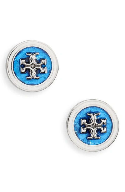 Tory Burch Kira Enamel Circle Stud Earrings In Tory Silver/blue Multi |  ModeSens