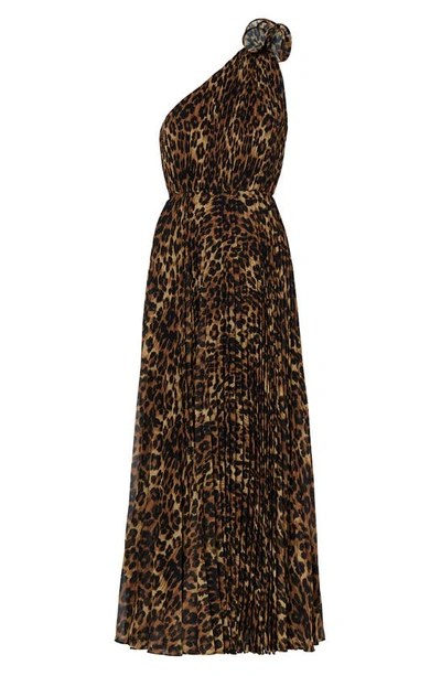 Shop Milly Gina Leopard Print One-shoulder Maxi Dress In Multi