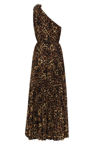 Shop Milly Gina Leopard Print One-shoulder Maxi Dress In Multi