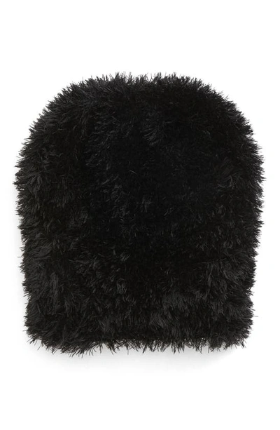 Hand Knit Fuzzy Hat In Black