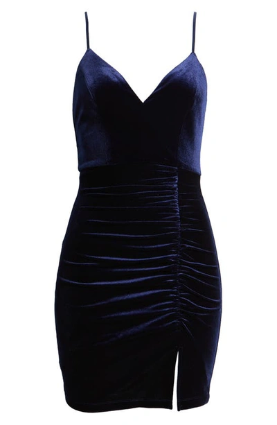 Lnl Front Ruched Velvet Minidress In Navy